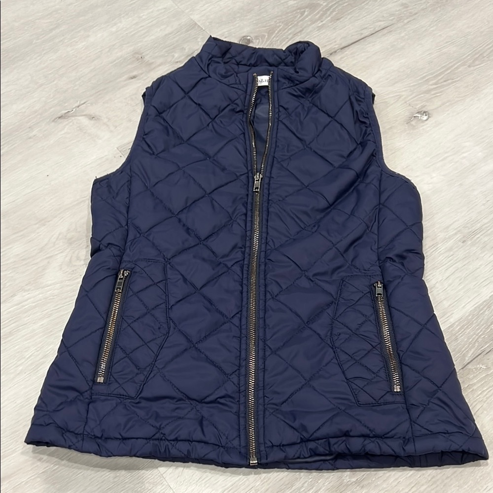 Navy Blue Quilted Vest with Diamond Pattern